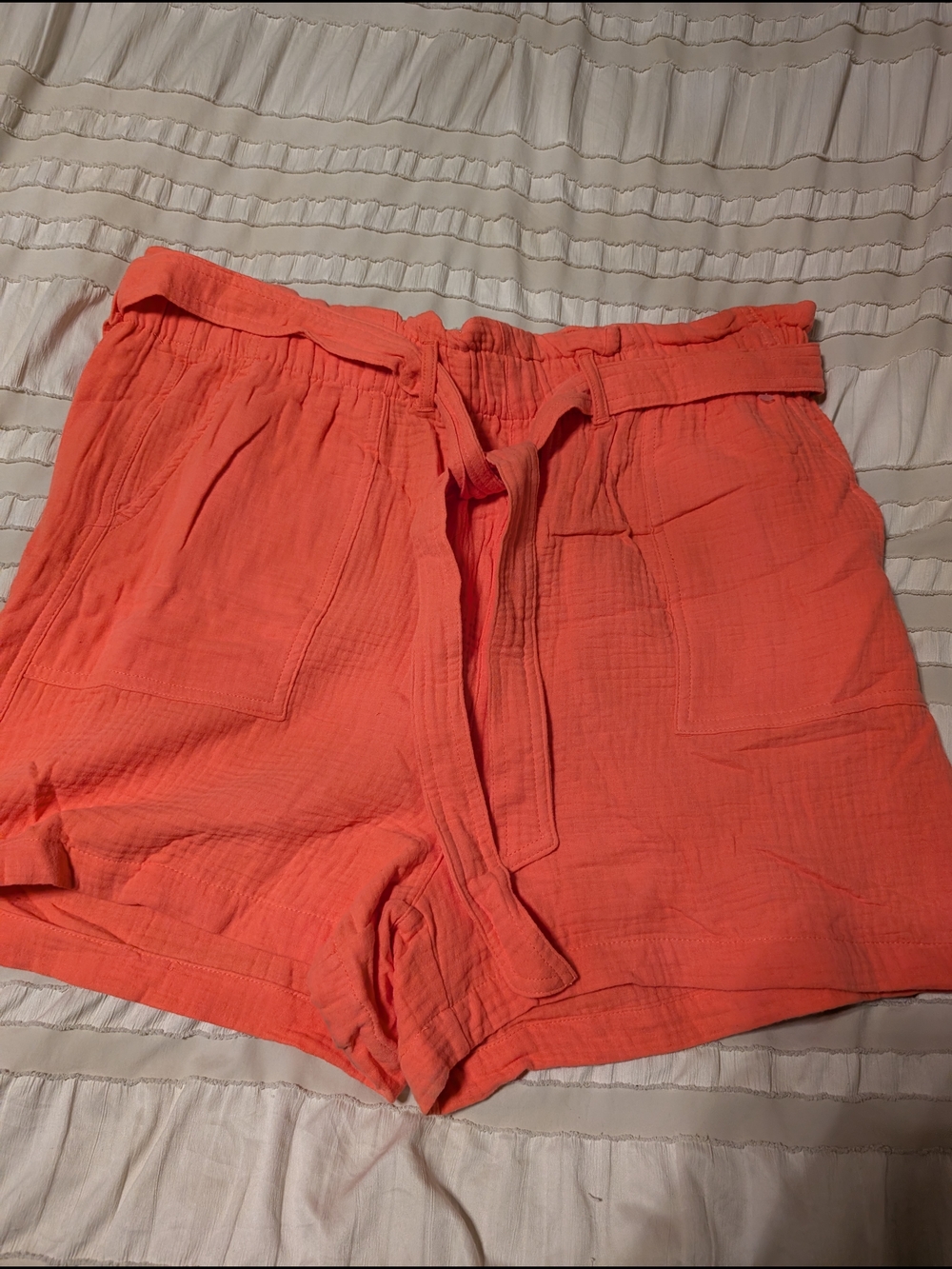 Casual Coral Tie-Waist Cargo Shorts